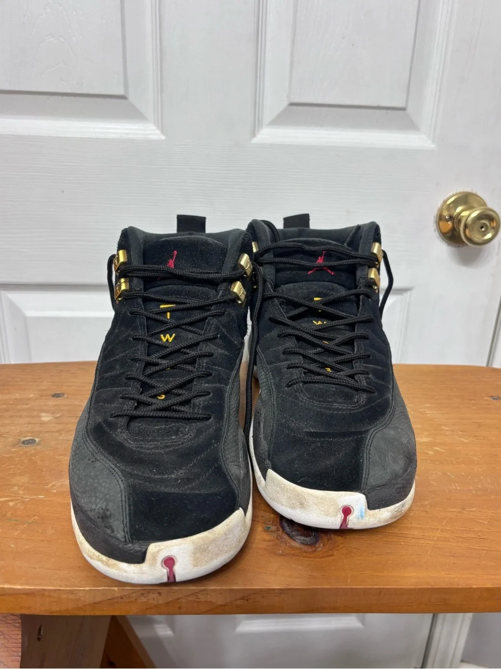 Jordan Black & White High-Top Suede Basketball Sneakers 12s taxis